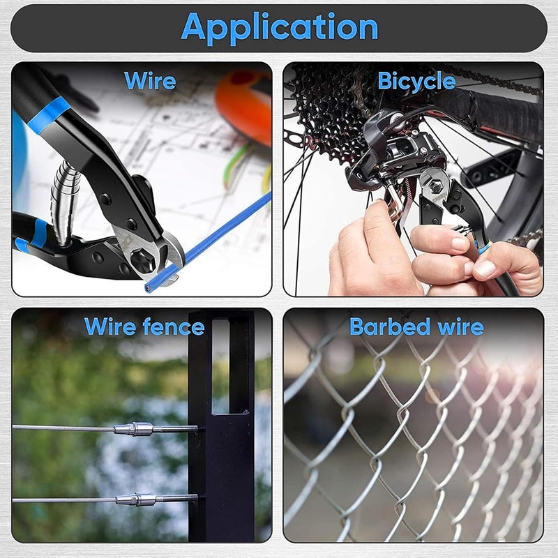 DISEN Wire Cutters Heavy Duty Cutting Up to 3/16", Metal Cable Cutters for Fence Thick Wire, Safety Lock, Spring Loaded, Non-slip Matte Handle, Chrome Vanadium Steel Jaw - Blue Black - Image 2